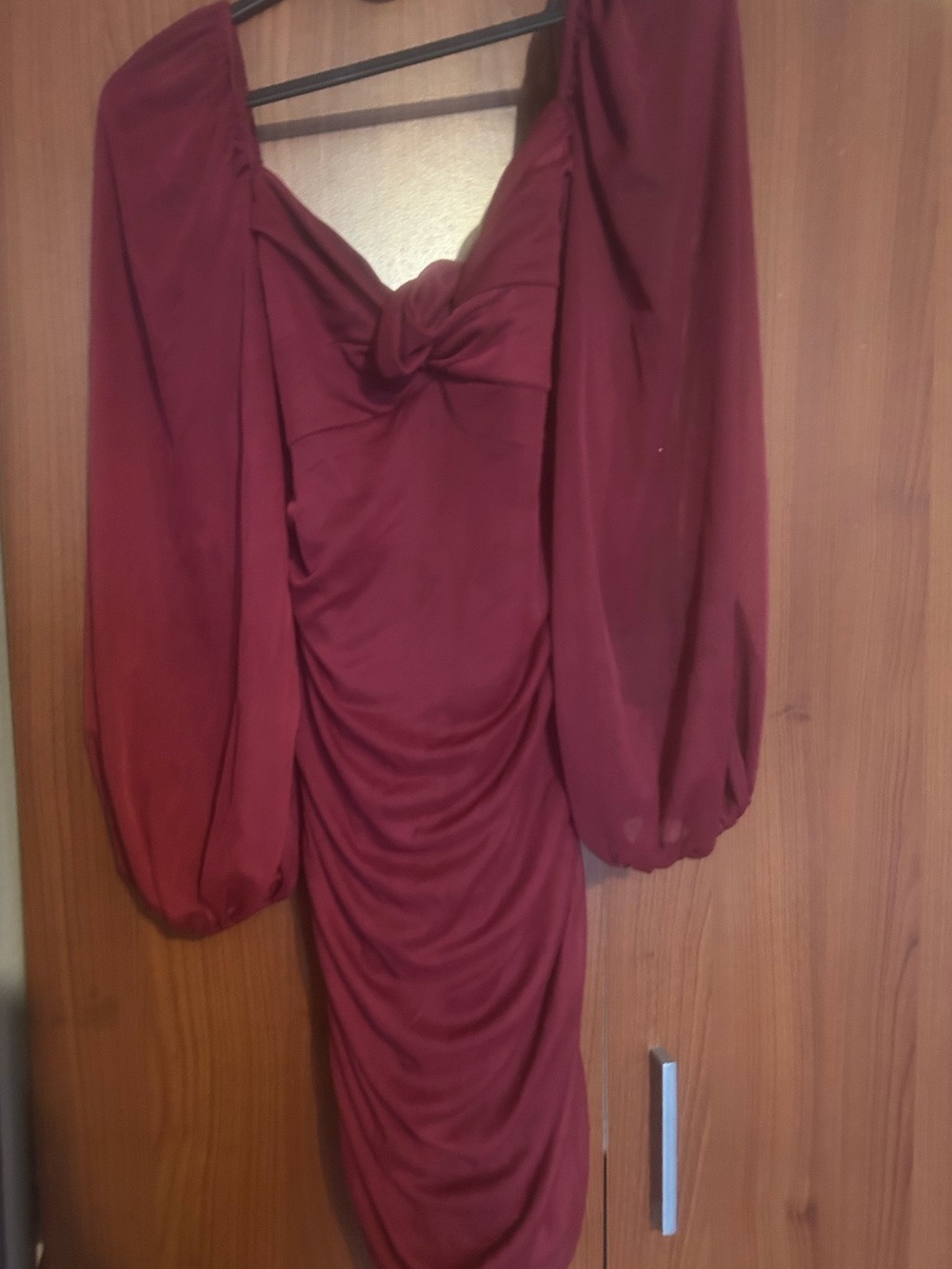 Macy's Wine Long-Sleeve Twist-Front Ruched Dress
